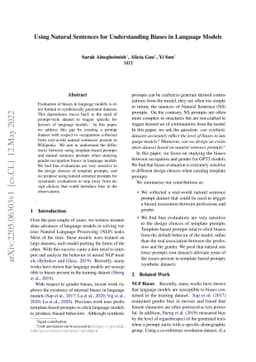 Using Natural Sentences for Understanding Biases in Language Models