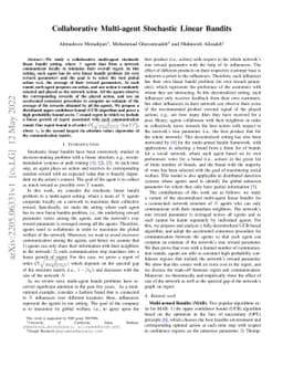 Collaborative Multi-agent Stochastic Linear Bandits