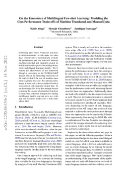 On the Economics of Multilingual Few-shot Learning: Modeling the
  Cost-Performance Trade-offs of Machine Translated and Manual Data