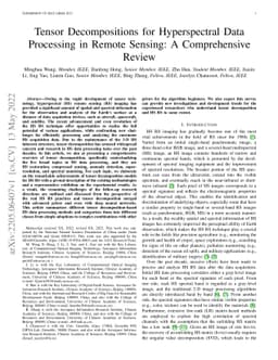 Tensor Decompositions for Hyperspectral Data Processing in Remote
  Sensing: A Comprehensive Review