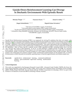 Upside-Down Reinforcement Learning Can Diverge in Stochastic
  Environments With Episodic Resets