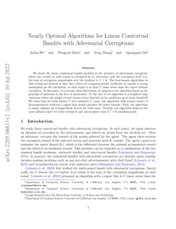 Nearly Optimal Algorithms for Linear Contextual Bandits with Adversarial
  Corruptions