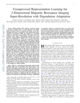 Unsupervised Representation Learning for 3D MRI Super Resolution with
  Degradation Adaptation