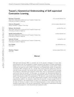 Toward a Geometrical Understanding of Self-supervised Contrastive
  Learning