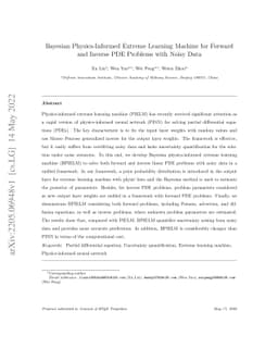 Bayesian Physics-Informed Extreme Learning Machine for Forward and
  Inverse PDE Problems with Noisy Data