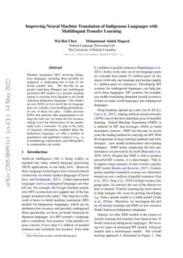 Improving Neural Machine Translation of Indigenous Languages with
  Multilingual Transfer Learning