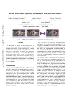 SaiNet: Stereo aware inpainting behind objects with generative networks