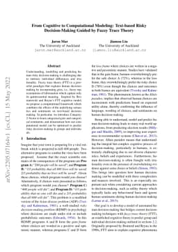 From Cognitive to Computational Modeling: Text-based Risky
  Decision-Making Guided by Fuzzy Trace Theory