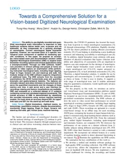 Towards a Comprehensive Solution for a Vision-based Digitized
  Neurological Examination