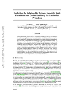Exploiting the Relationship Between Kendall's Rank Correlation and
  Cosine Similarity for Attribution Protection