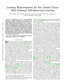 Learning Representations for New Sound Classes With Continual
  Self-Supervised Learning