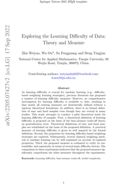 Exploring the Learning Difficulty of Data Theory and Measure