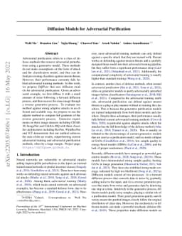 Diffusion Models for Adversarial Purification