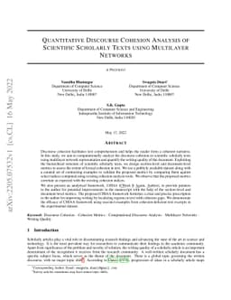 Quantitative Discourse Cohesion Analysis of Scientific Scholarly Texts
  using Multilayer Networks