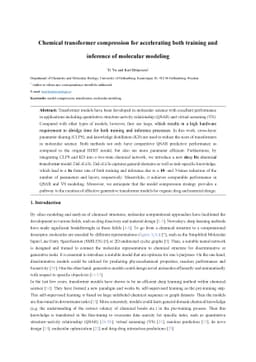 Chemical transformer compression for accelerating both training and
  inference of molecular modeling