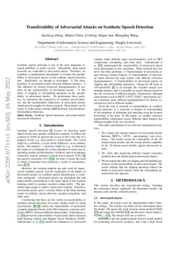 Transferability of Adversarial Attacks on Synthetic Speech Detection