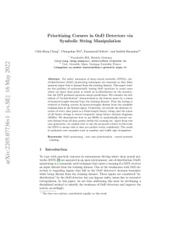 Prioritizing Corners in OoD Detectors via Symbolic String Manipulation