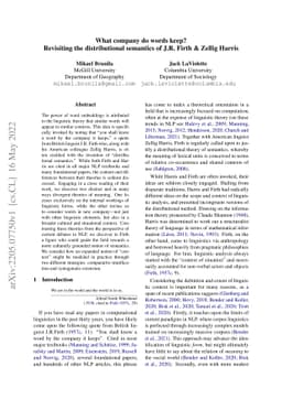 What company do words keep? Revisiting the distributional semantics of
  J.R. Firth & Zellig Harris