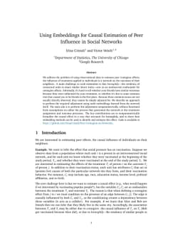 Using Embeddings for Causal Estimation of Peer Influence in Social
  Networks