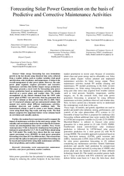 Forecasting Solar Power Generation on the basis of Predictive and
  Corrective Maintenance Activities