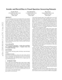 Gender and Racial Bias in Visual Question Answering Datasets