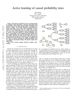 Active learning of causal probability trees