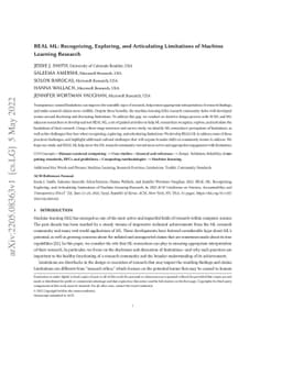 REAL ML: Recognizing, Exploring, and Articulating Limitations of Machine
  Learning Research