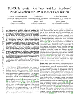 JUNO: Jump-Start Reinforcement Learning-based Node Selection for UWB
  Indoor Localization