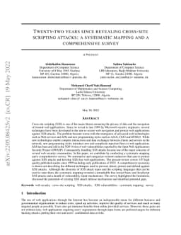 Twenty-two years since revealing cross-site scripting attacks: a
  systematic mapping and a comprehensive survey