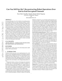 Can You Still See Me?: Reconstructing Robot Operations Over End-to-End
  Encrypted Channels