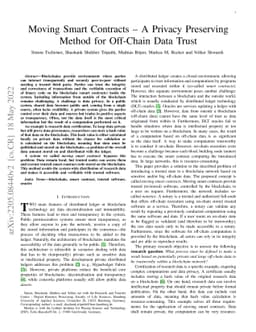 Moving Smart Contracts -- A Privacy Preserving Method for Off-Chain Data
  Trust