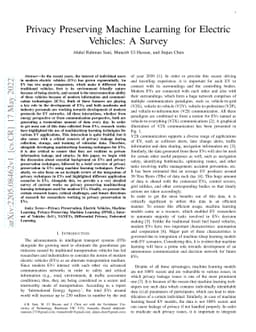 Privacy Preserving Machine Learning for Electric Vehicles: A Survey