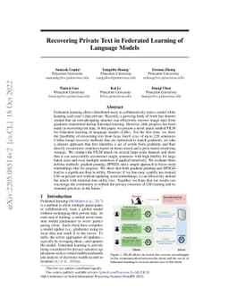 Recovering Private Text in Federated Learning of Language Models