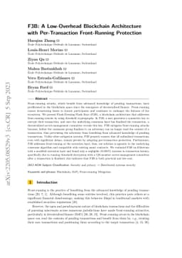 F3B: A Low-Overhead Blockchain Architecture with Per-Transaction
  Front-Running Protection