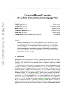Consistent Human Evaluation of Machine Translation across Language Pairs
