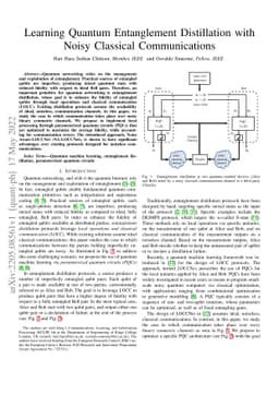 Learning Quantum Entanglement Distillation with Noisy Classical
  Communications