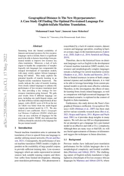 Geographical Distance Is The New Hyperparameter: A Case Study Of Finding
  The Optimal Pre-trained Language For English-isiZulu Machine Translation