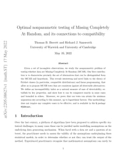 Optimal nonparametric testing of Missing Completely At Random, and its
  connections to compatibility