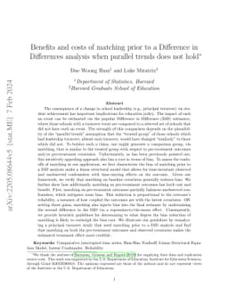 Benefits and costs of matching prior to a Difference in Differences
  analysis when parallel trends does not hold