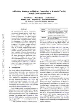 Addressing Resource and Privacy Constraints in Semantic Parsing Through
  Data Augmentation