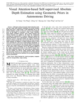 Visual Attention-based Self-supervised Absolute Depth Estimation using
  Geometric Priors in Autonomous Driving