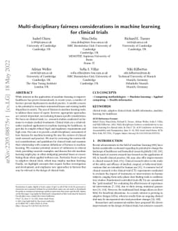 Multi-disciplinary fairness considerations in machine learning for
  clinical trials