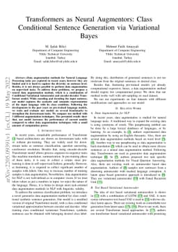 Transformers as Neural Augmentors: Class Conditional Sentence Generation
  via Variational Bayes
