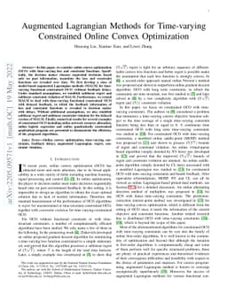 Augmented Lagrangian Methods for Time-varying Constrained Online Convex
  Optimization