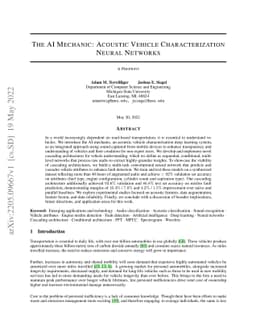 The AI Mechanic: Acoustic Vehicle Characterization Neural Networks