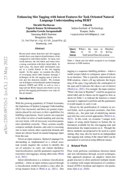 Enhancing Slot Tagging with Intent Features for Task Oriented Natural
  Language Understanding using BERT