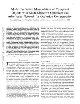 Model Predictive Manipulation of Compliant Objects with Multi-Objective
  Optimizer and Adversarial Network for Occlusion Compensation