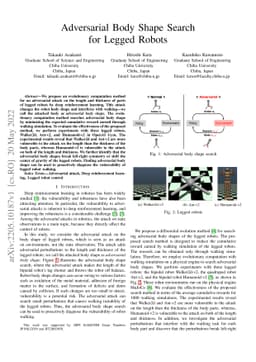 Adversarial Body Shape Search for Legged Robots