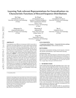 Learning Task-relevant Representations for Generalization via
  Characteristic Functions of Reward Sequence Distributions