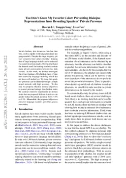 You Don't Know My Favorite Color: Preventing Dialogue Representations
  from Revealing Speakers' Private Personas